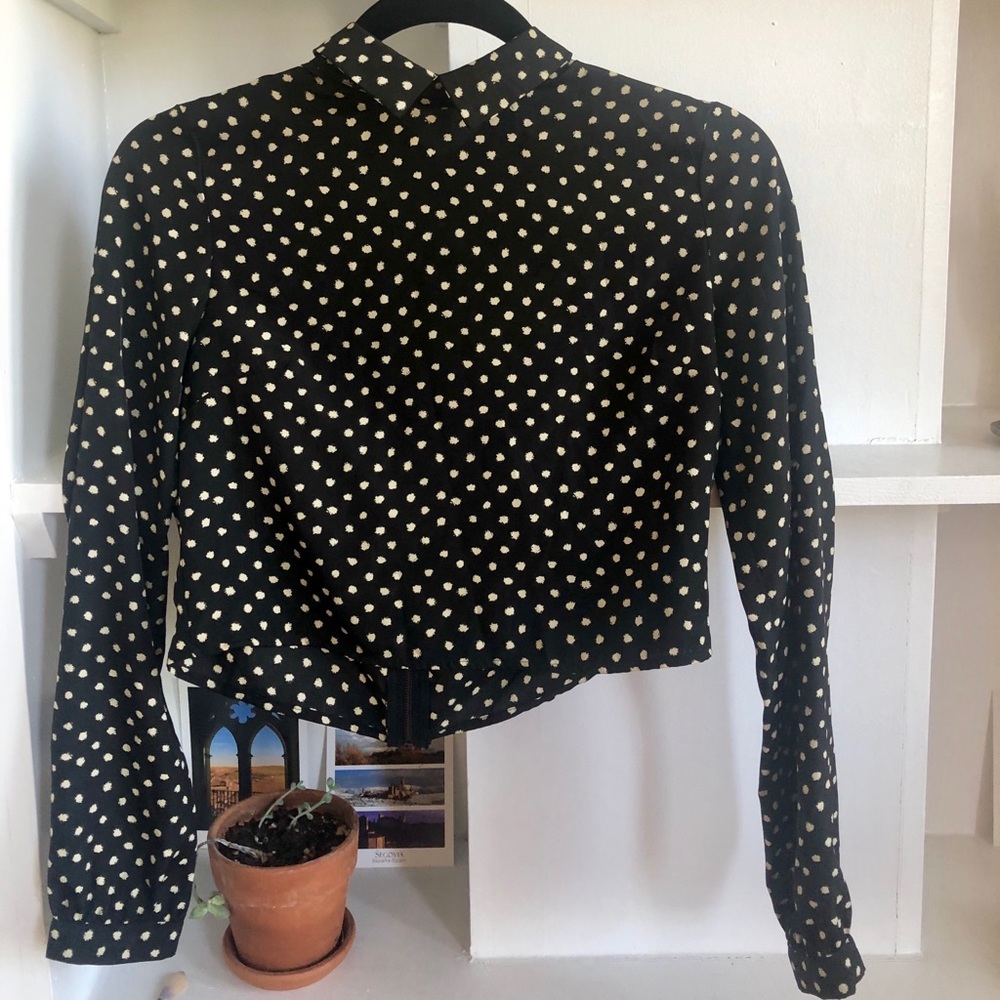 Silky polka dot crop top with zipper back